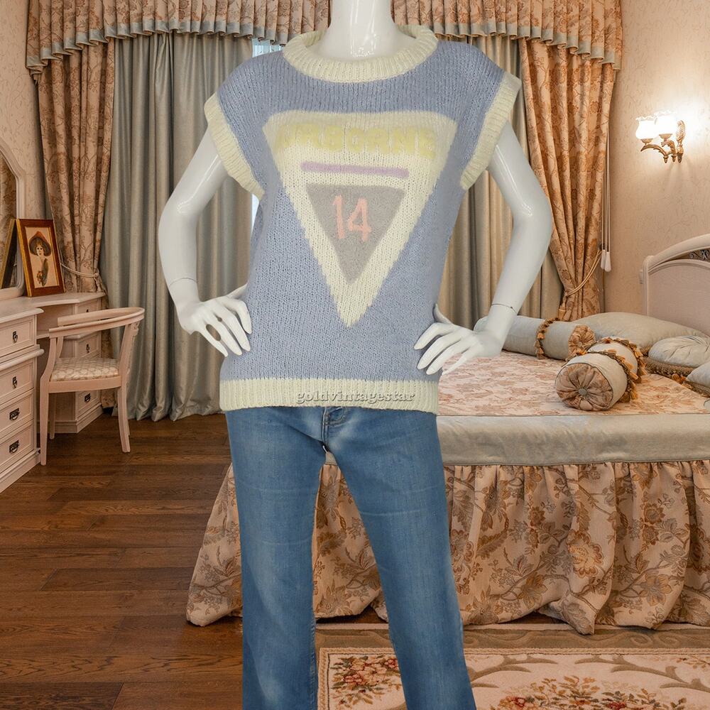 Vintage 3D Airborne Pastel Blue Hip Hop Military Fairy Kei Knit Sweater Vest M